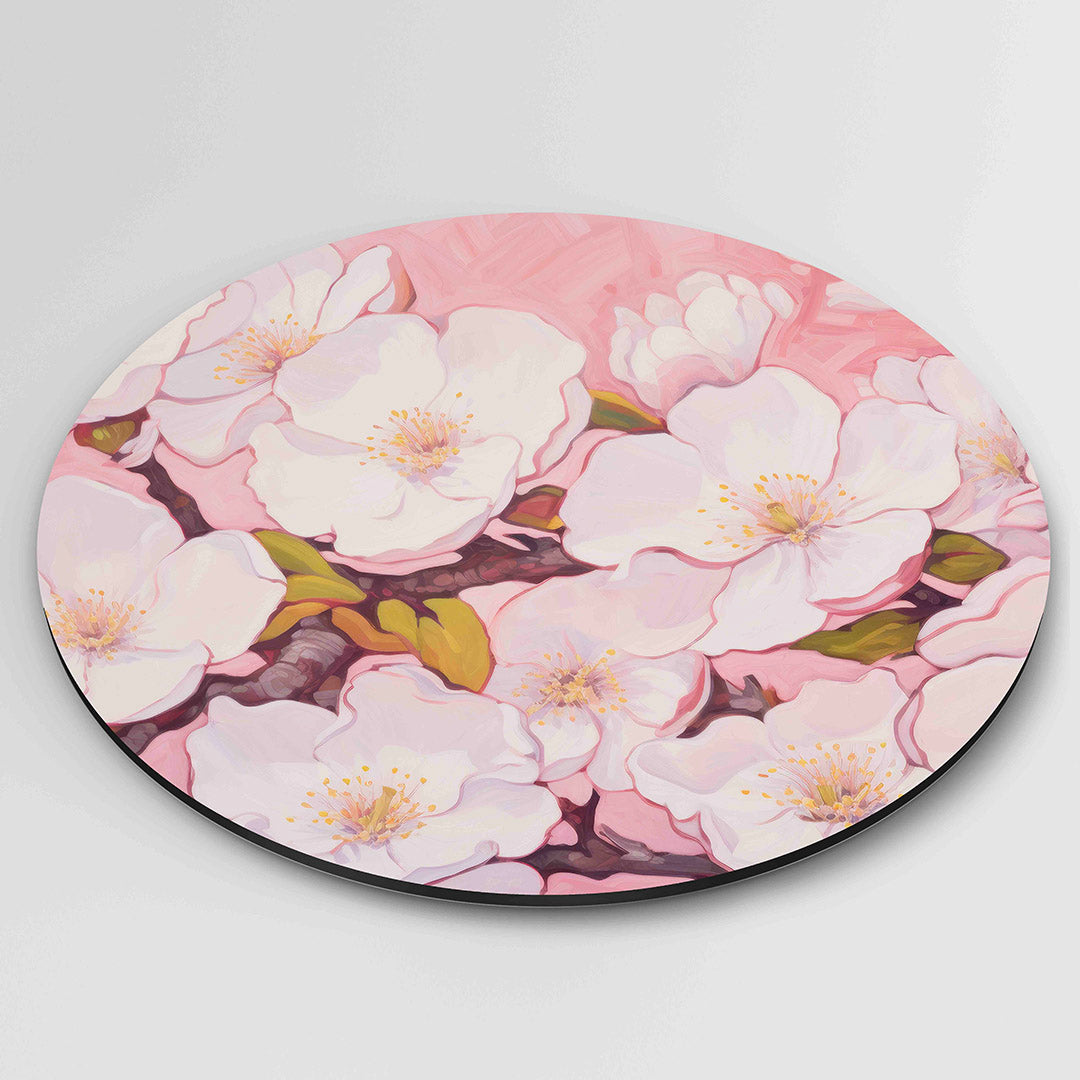 Bloesem op roze – moderne ronde wanddecoratie van WallArtistic