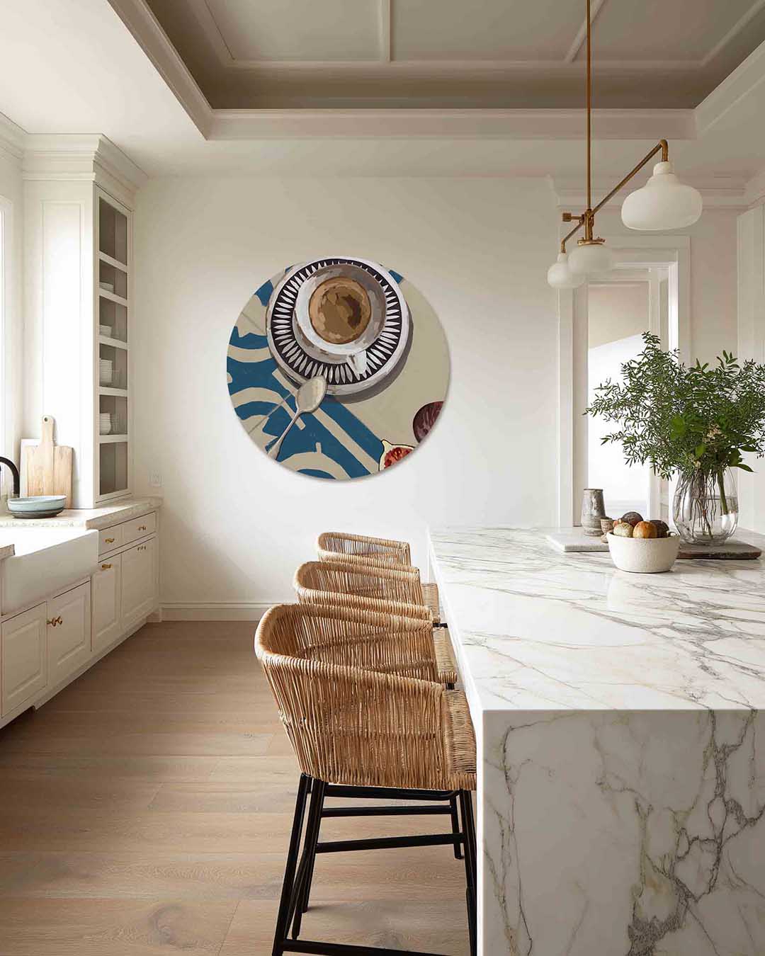 Koffiekop en vijg – abstracte muurcirkel als ronde wanddecoratie