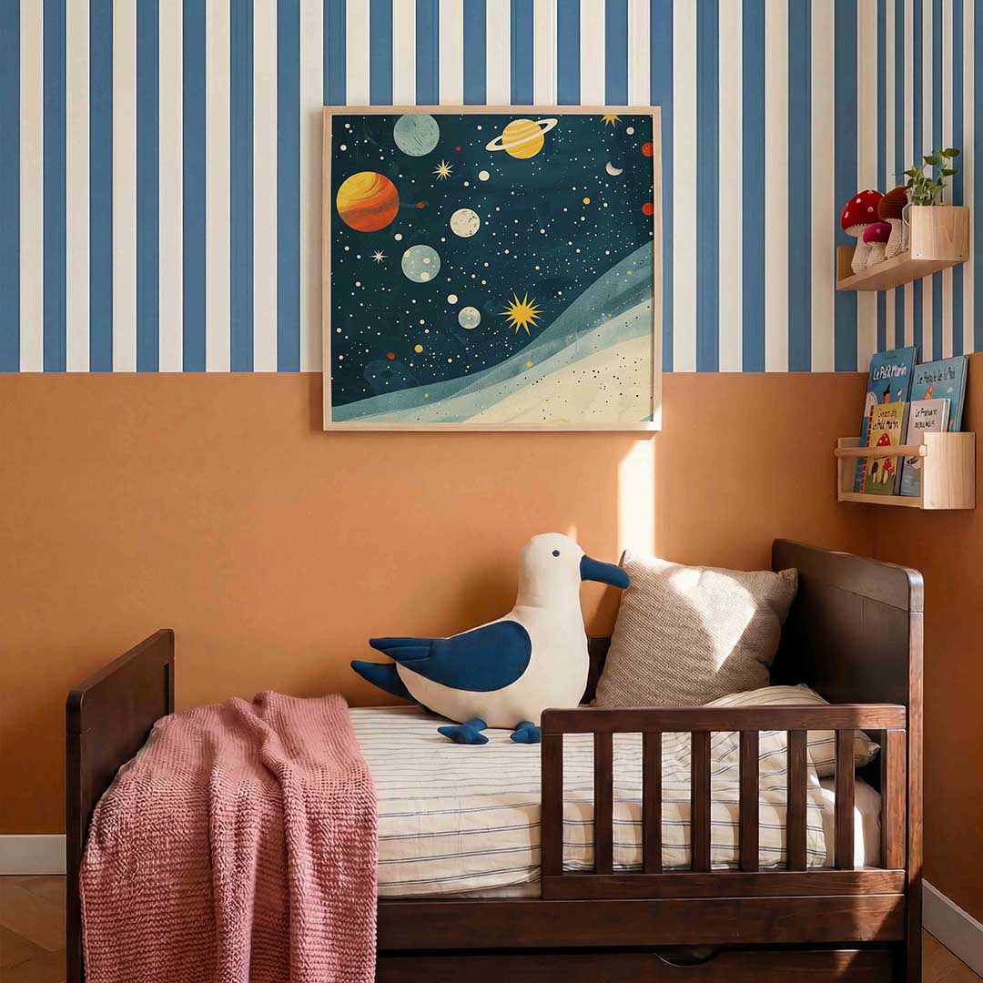 Planeten en sterren – kids poster in vierkant formaat