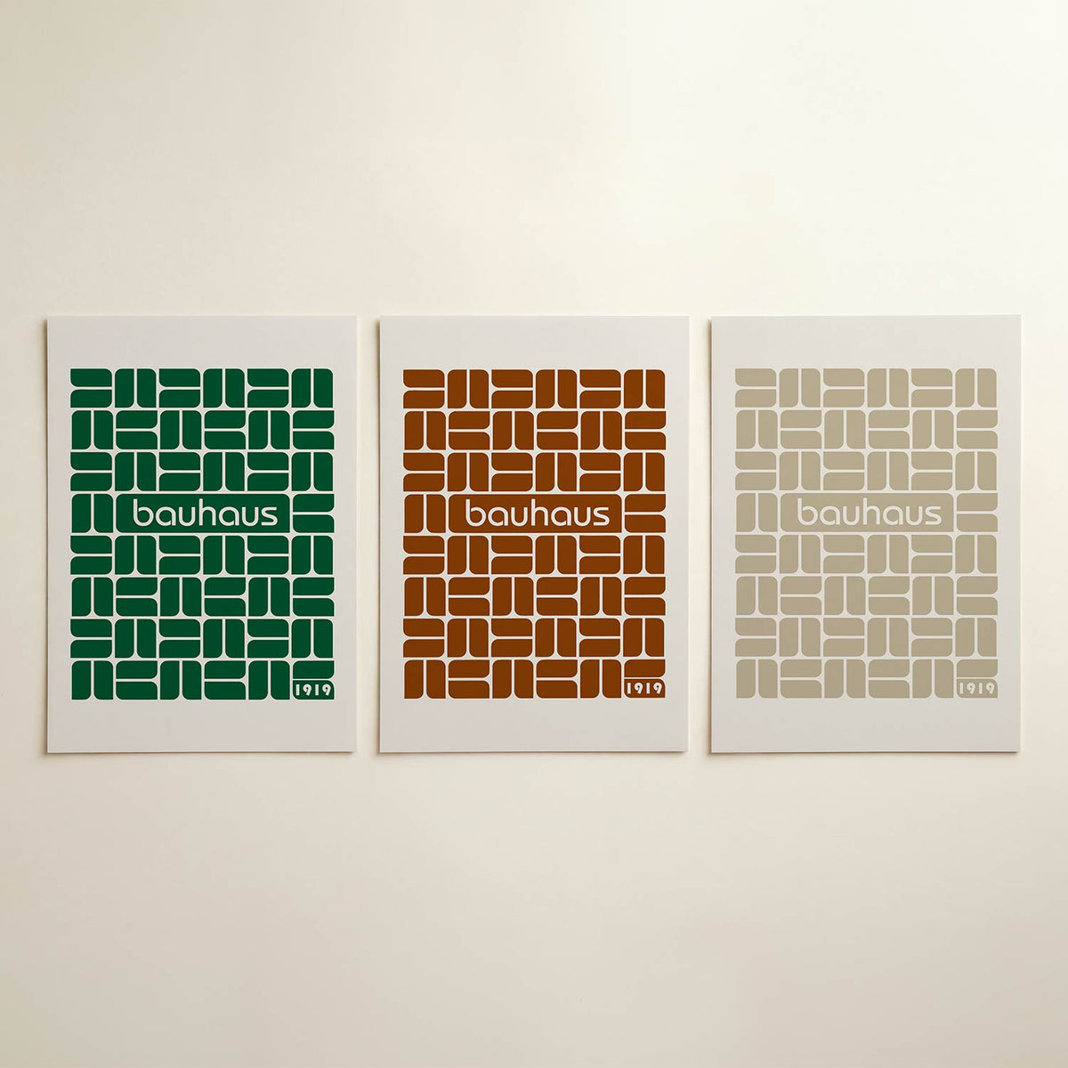 Patroon en ritme posterset – detailweergave – deze posterset in drie delen toont een herhalend patroon van donkergroene