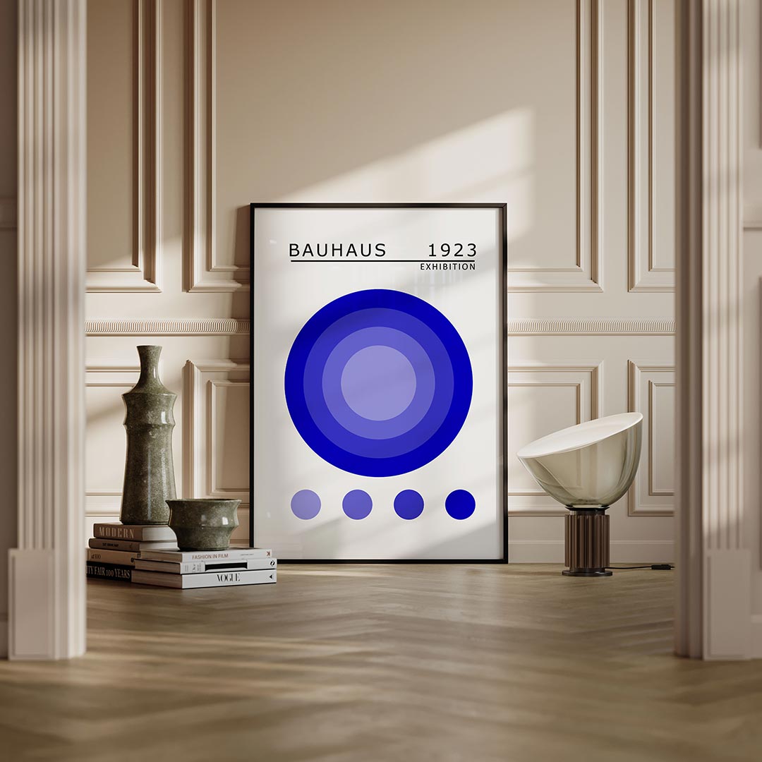 Cirkelstructuur blauw – moderne Bauhaus wandkunst als poster