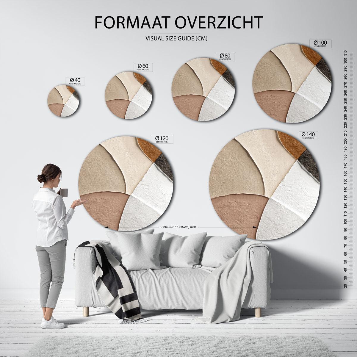 Abstracte vormen – ronde muurdecoratie met vrouwelijk portret