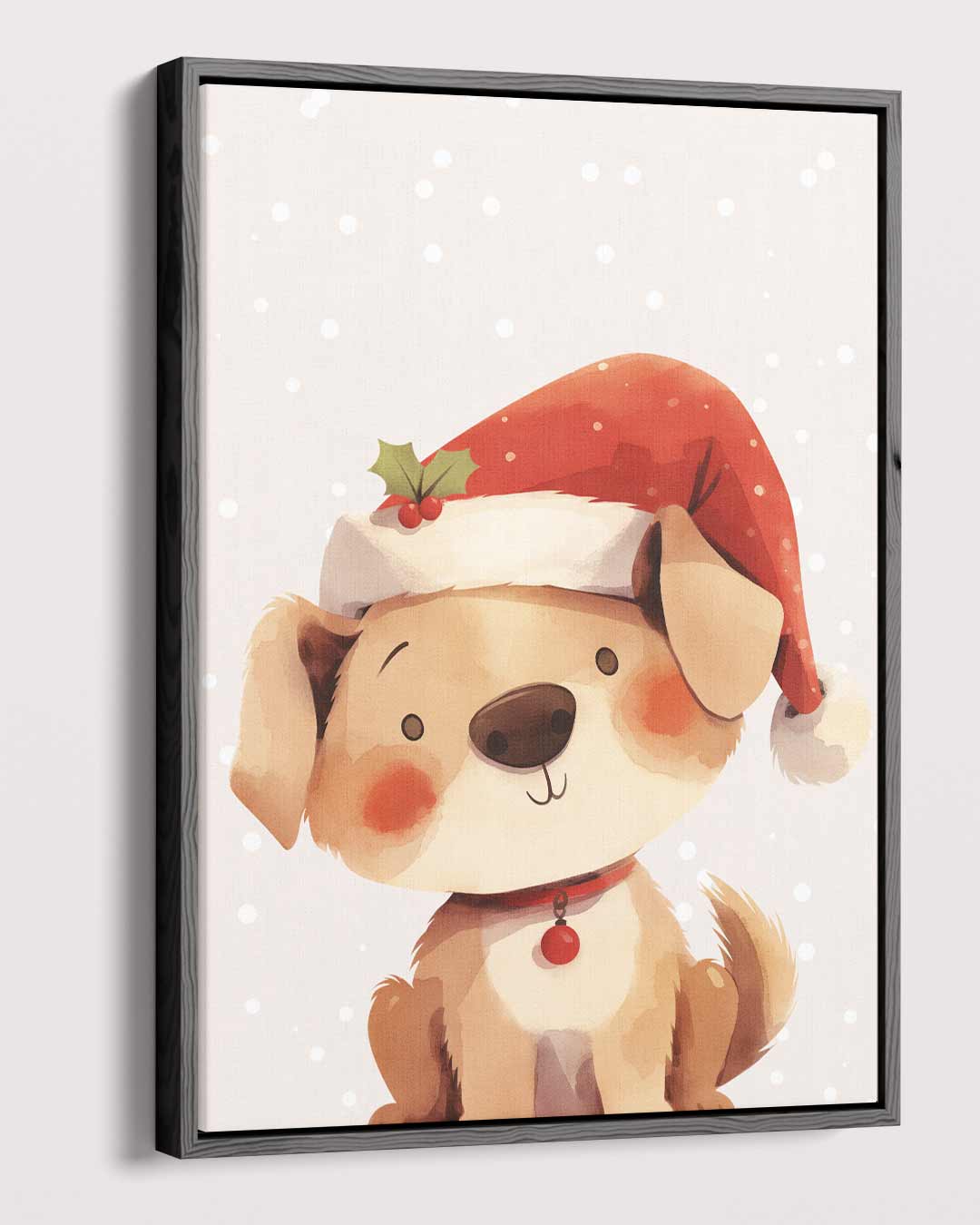 Kerstige Hond met Kerstmuts – plexiglas wanddecoratie in portret formaat