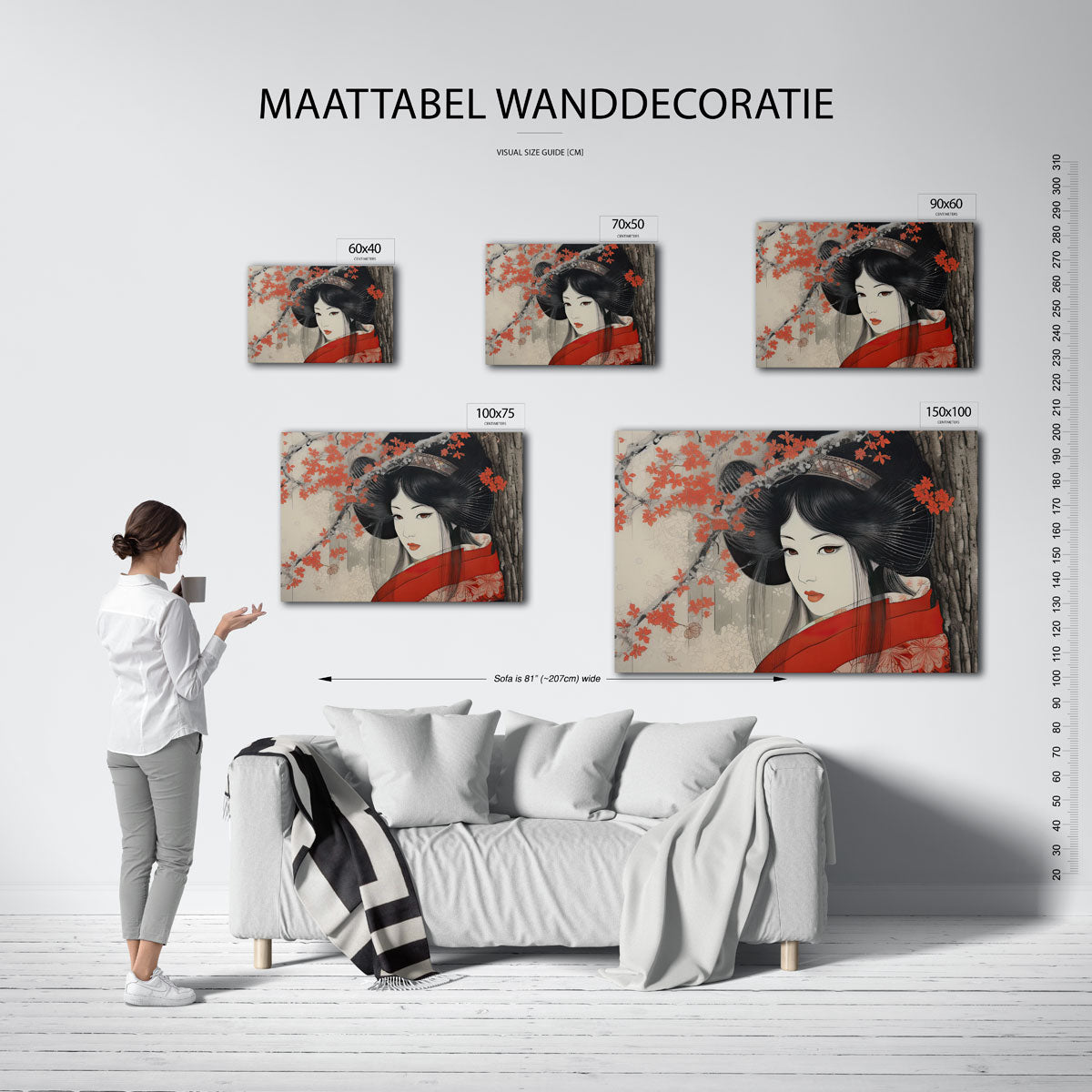 Elegante vrouw en bloesem – kunstwerk op canvas, dibond of plexiglas