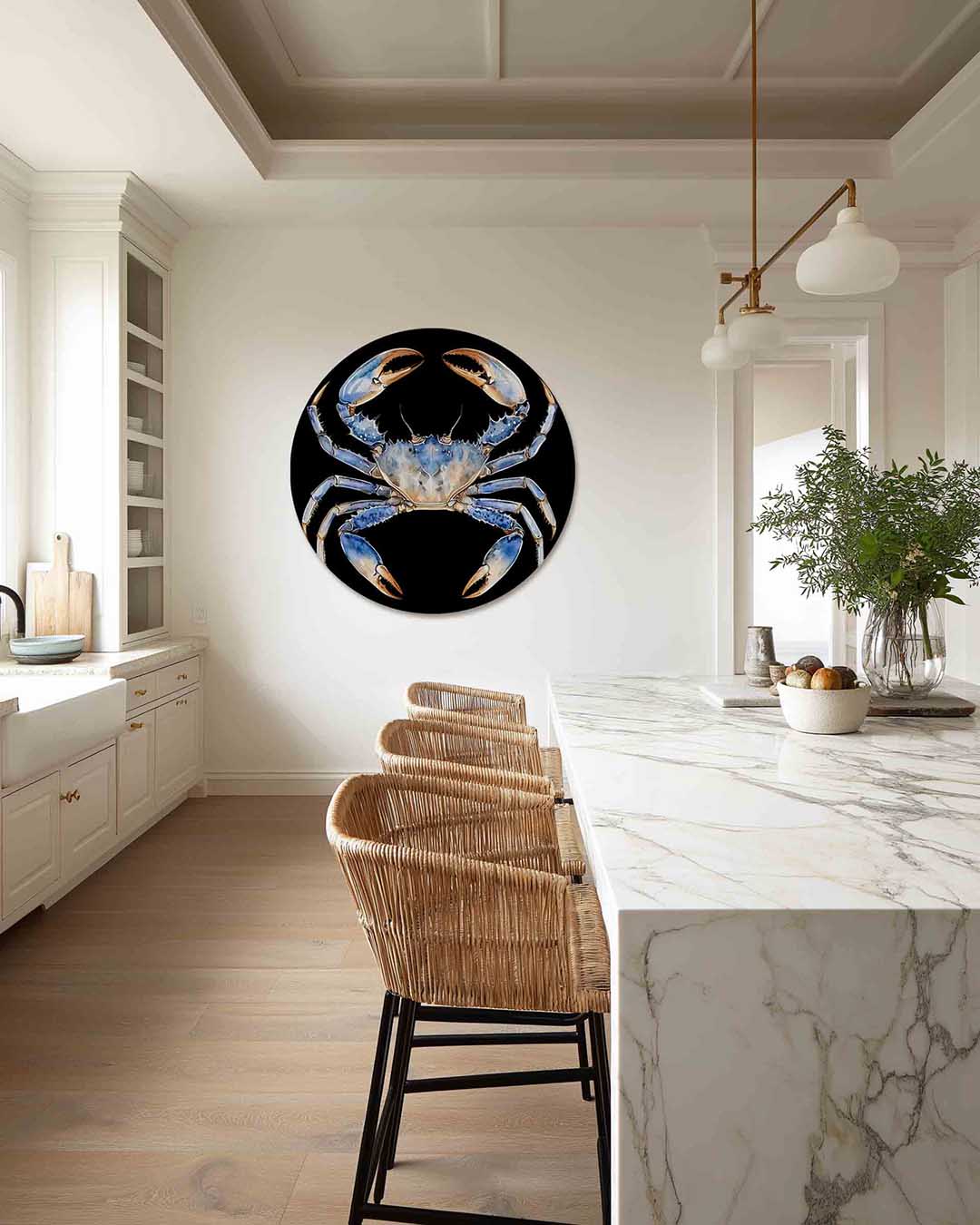 Blauwe krab – Pop Art muurcirkel als ronde wanddecoratie
