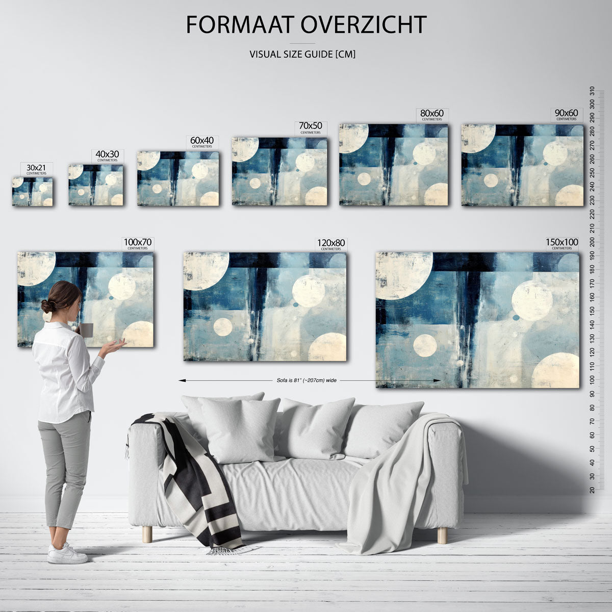 Blauwe cirkels – liggende muurposter met abstracte vormen