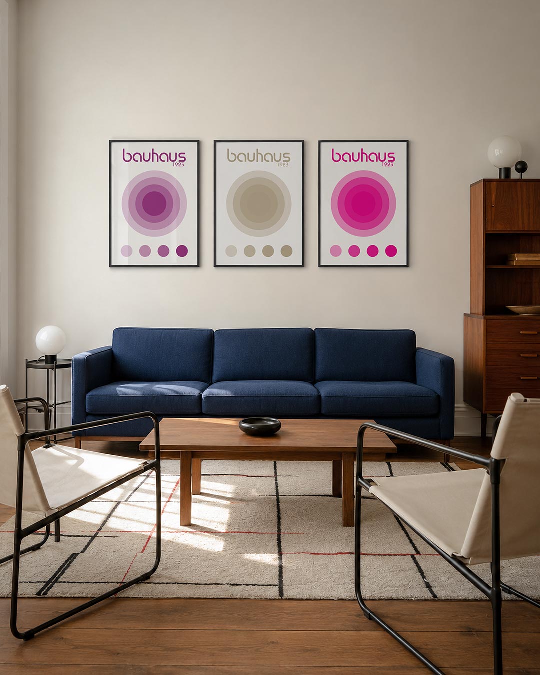 Cirkelharmonie driedelige posterset – deze posterset in drie delen toont een reeks concentrische cirkels in tinten paars