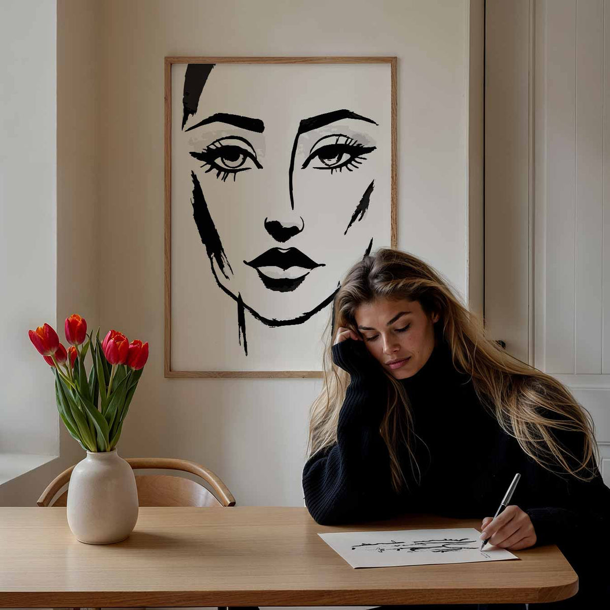 Artistieke Zwart-Wit Vrouwenportret – Popart poster als moderne urban wanddecoratie