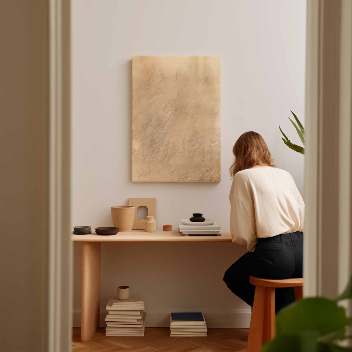 Vervlochten Lijnen Chaos – modern portret kunstwerk van WallArtistic