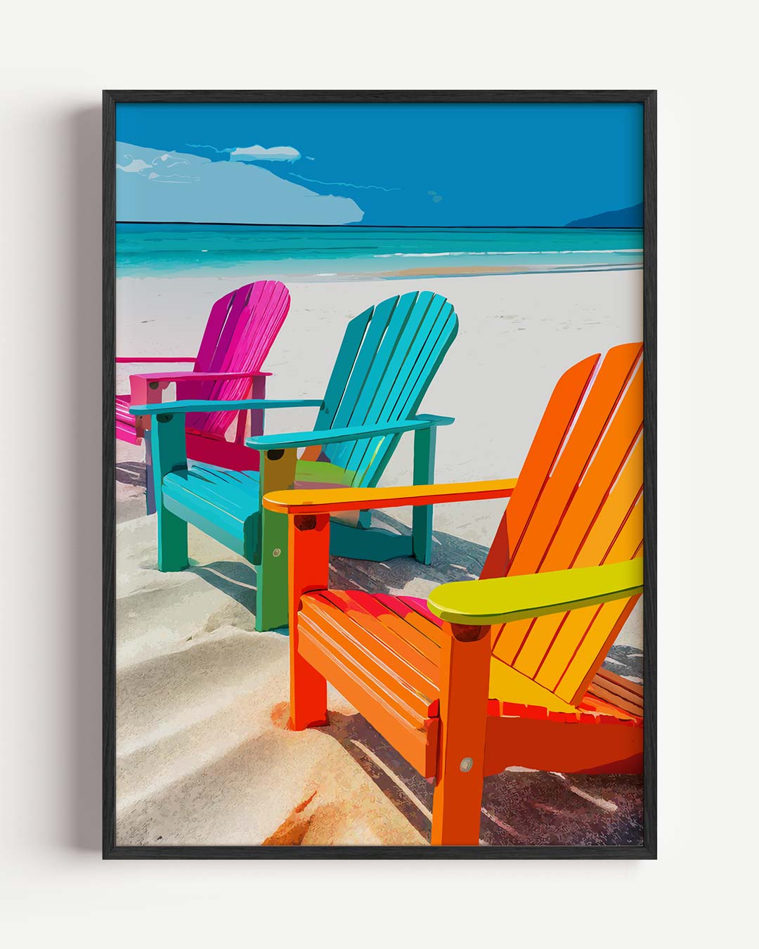 Kleurrijke Strandstoelen – zomer portret poster als wanddecoratie