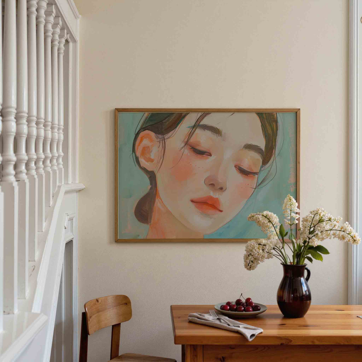 Portret van vrouw – liggende illustratie poster als wanddecoratie