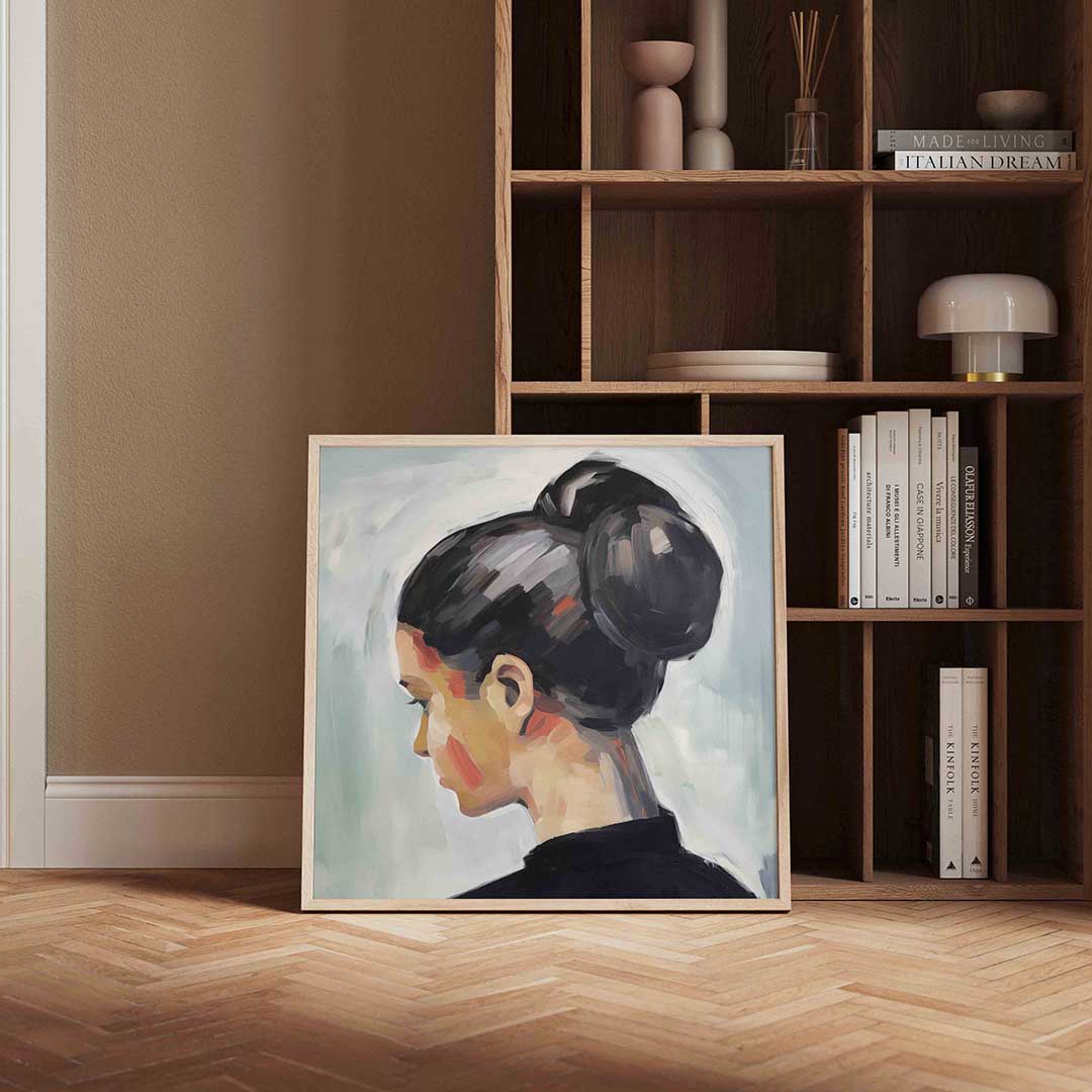 Vrouw met knot – portret poster in vierkant formaat