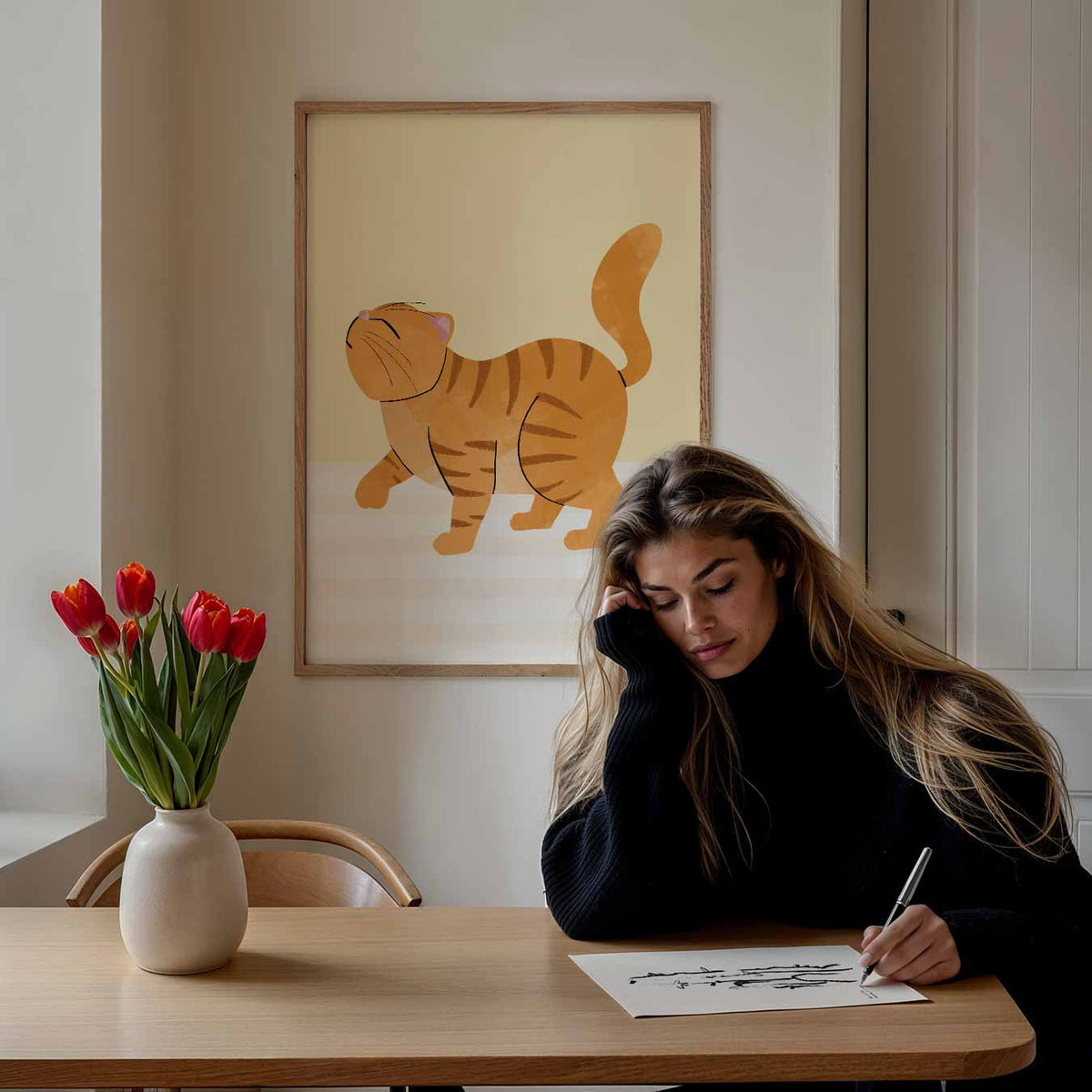 Dromerige Kat Illustratie – staande muurposter voor de kinderkamer