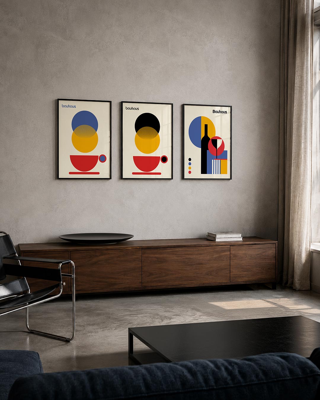 Vormen en kleurvlakken posterset – tweede productweergave – deze posterset in drie delen toont een speelse balans van cirkels