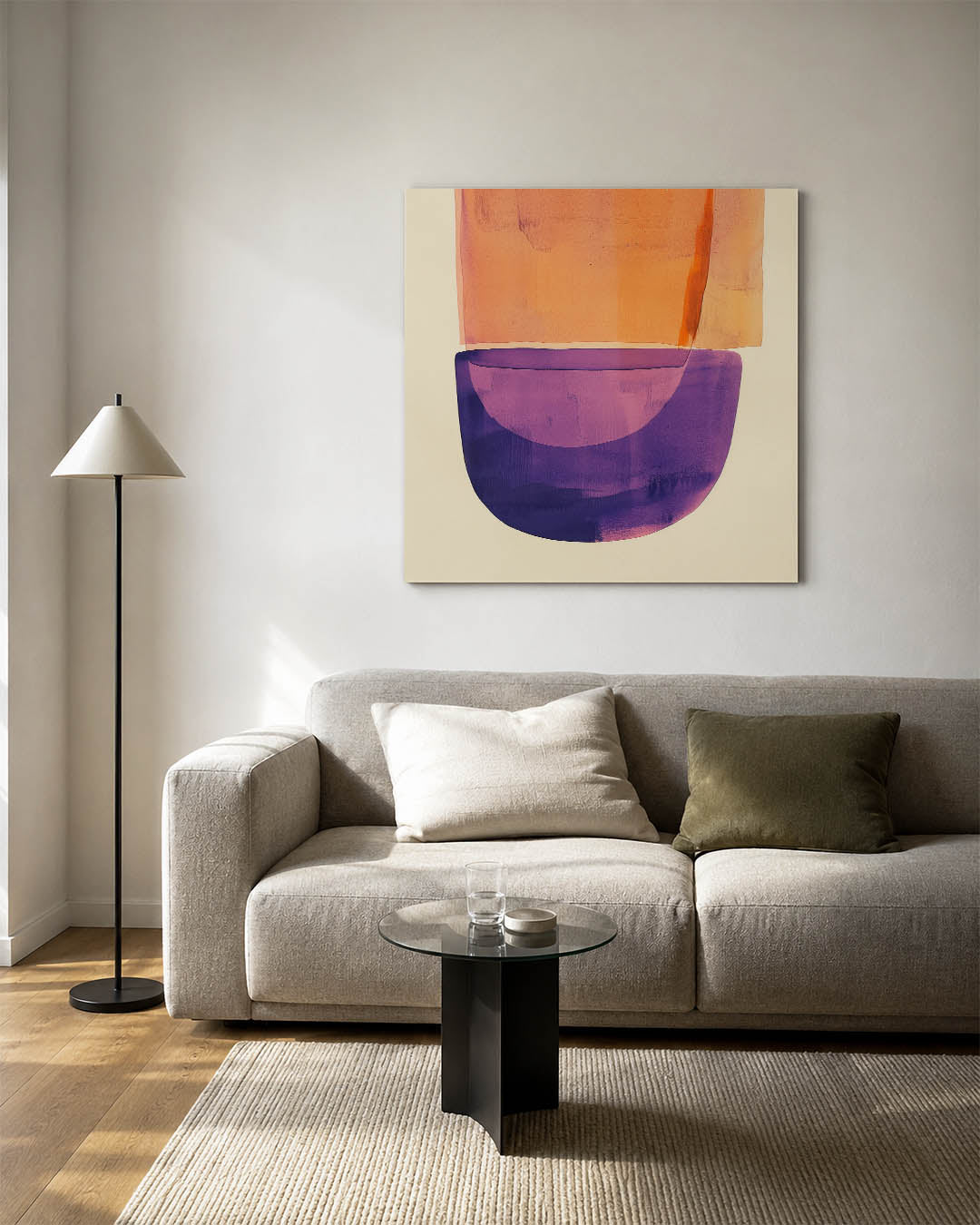 Vormen in kleur kunstwerk – vierkante wanddecoratie – dit werk toont overlappende rechthoekige en halfronde vormen in