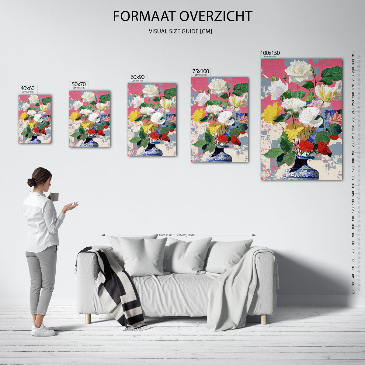 Bloemrijke compositie – moderne staande wandkunst