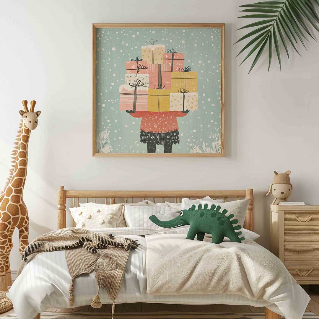 Stapeling van cadeaus – vierkante kinderkamer wanddecoratie van WallArtistic