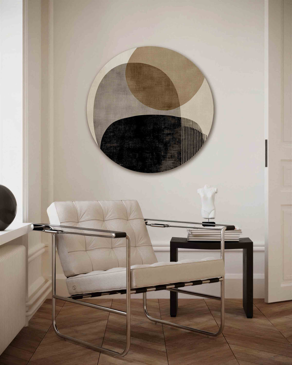 Abstracte vormen – abstracte muurcirkel als ronde wanddecoratie