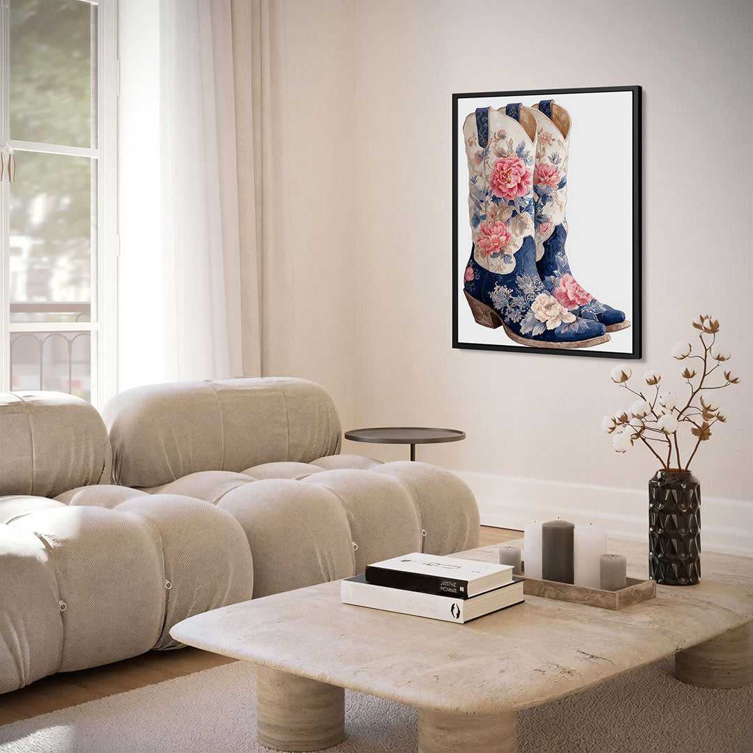 Bloemrijke laarzen – staand wanddecoratie kunstwerk