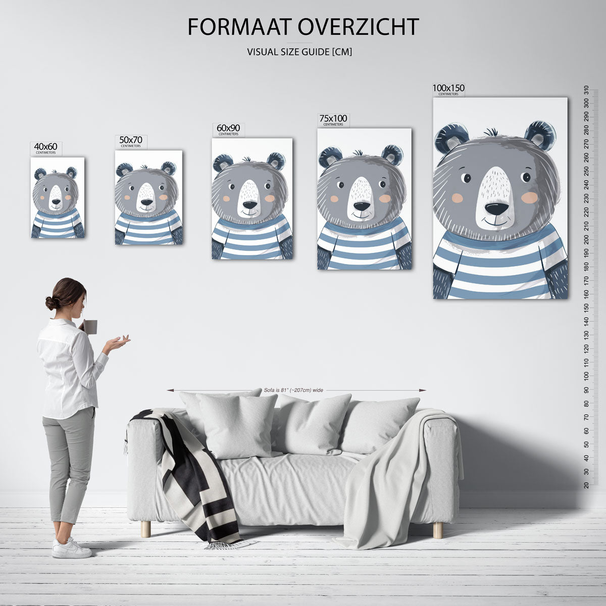 Vrolijke beer illustratie – staande wanddecoratie van WallArtistic