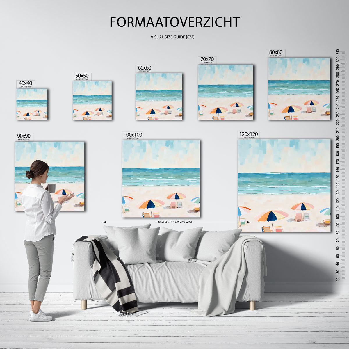 Strand met parasols – vierkante muurposter voor keuken of eethoek