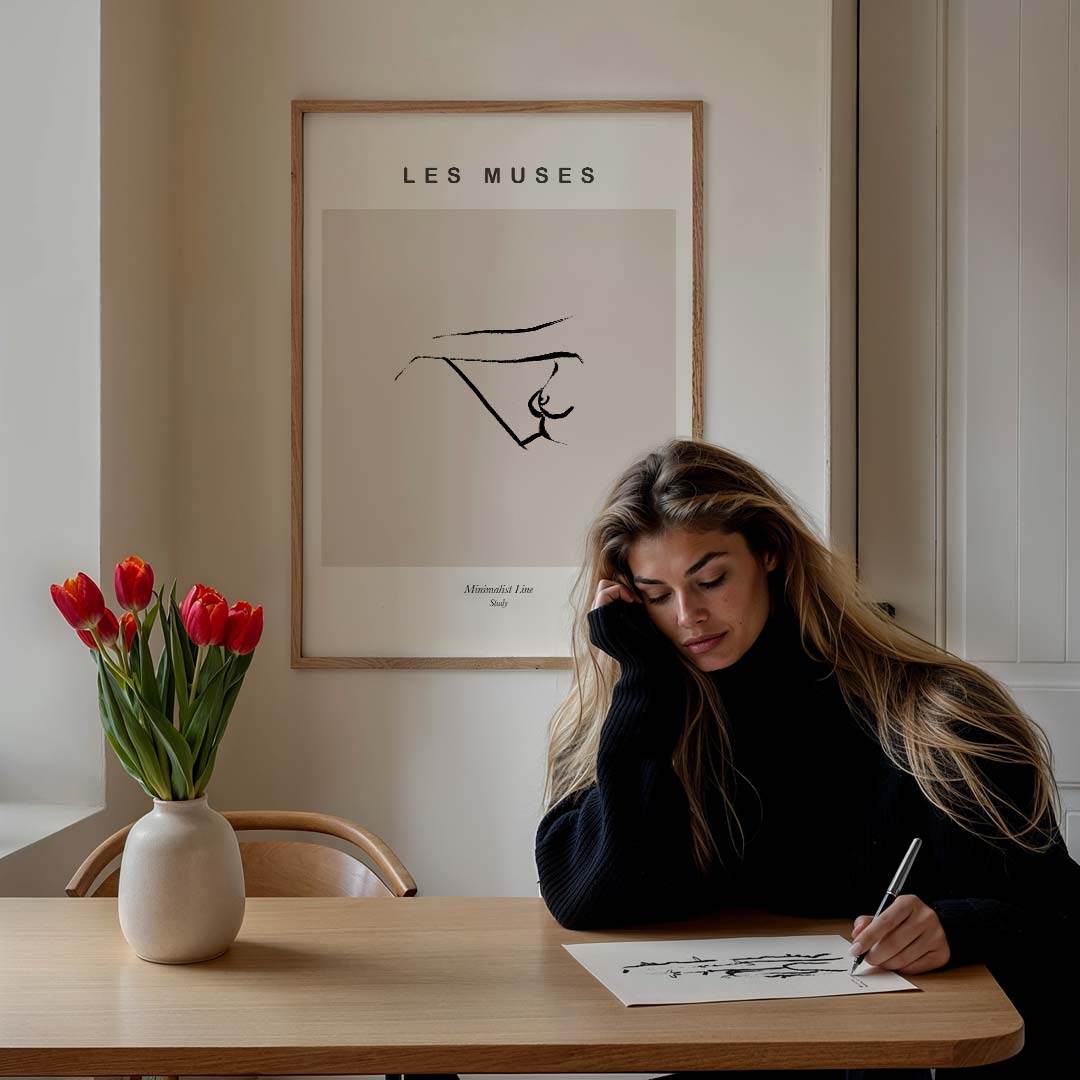 Les Muses Minimalistische Lijnkunst – lijntekening poster in staand formaat