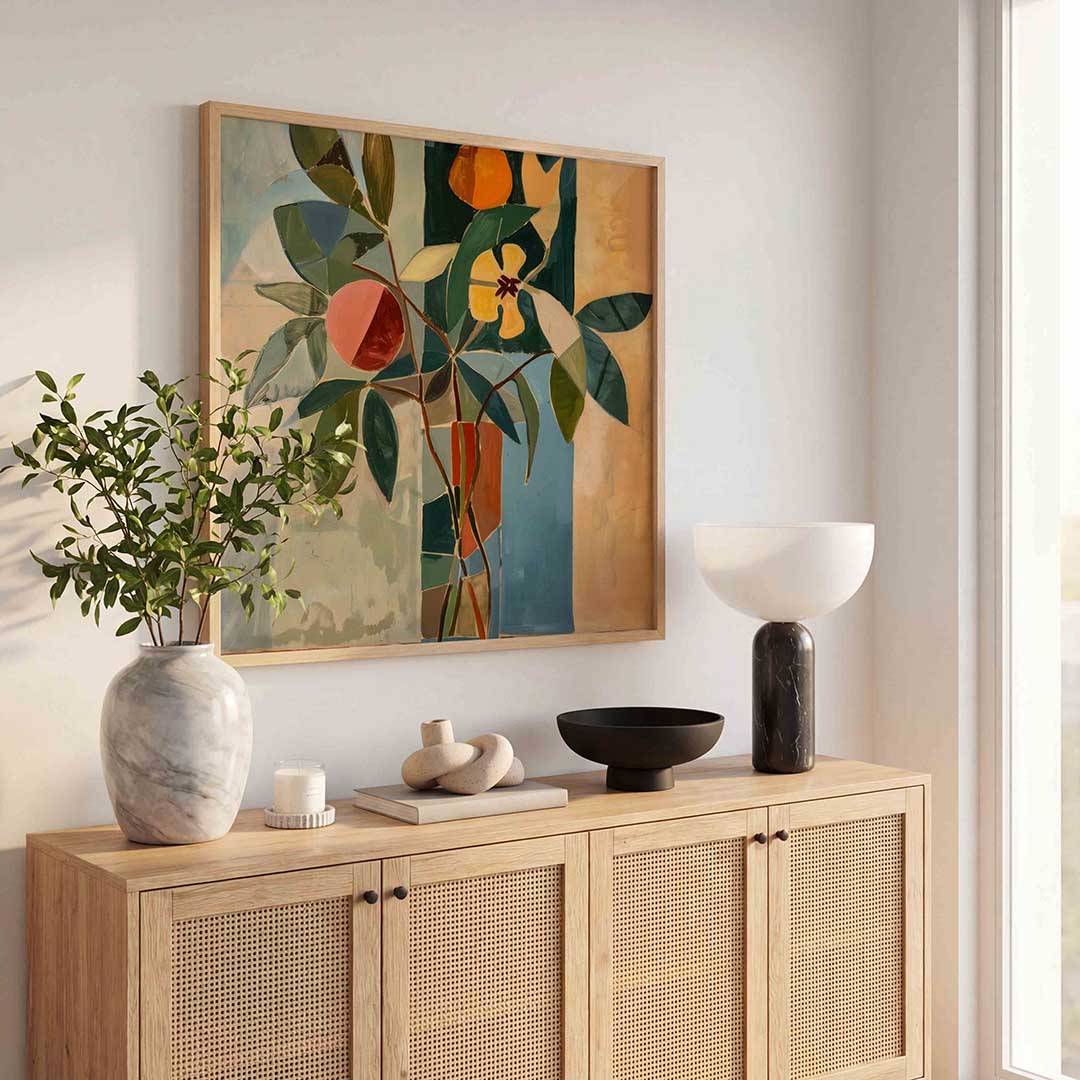 Bloemen en bladeren – kunst en design poster in vierkant formaat