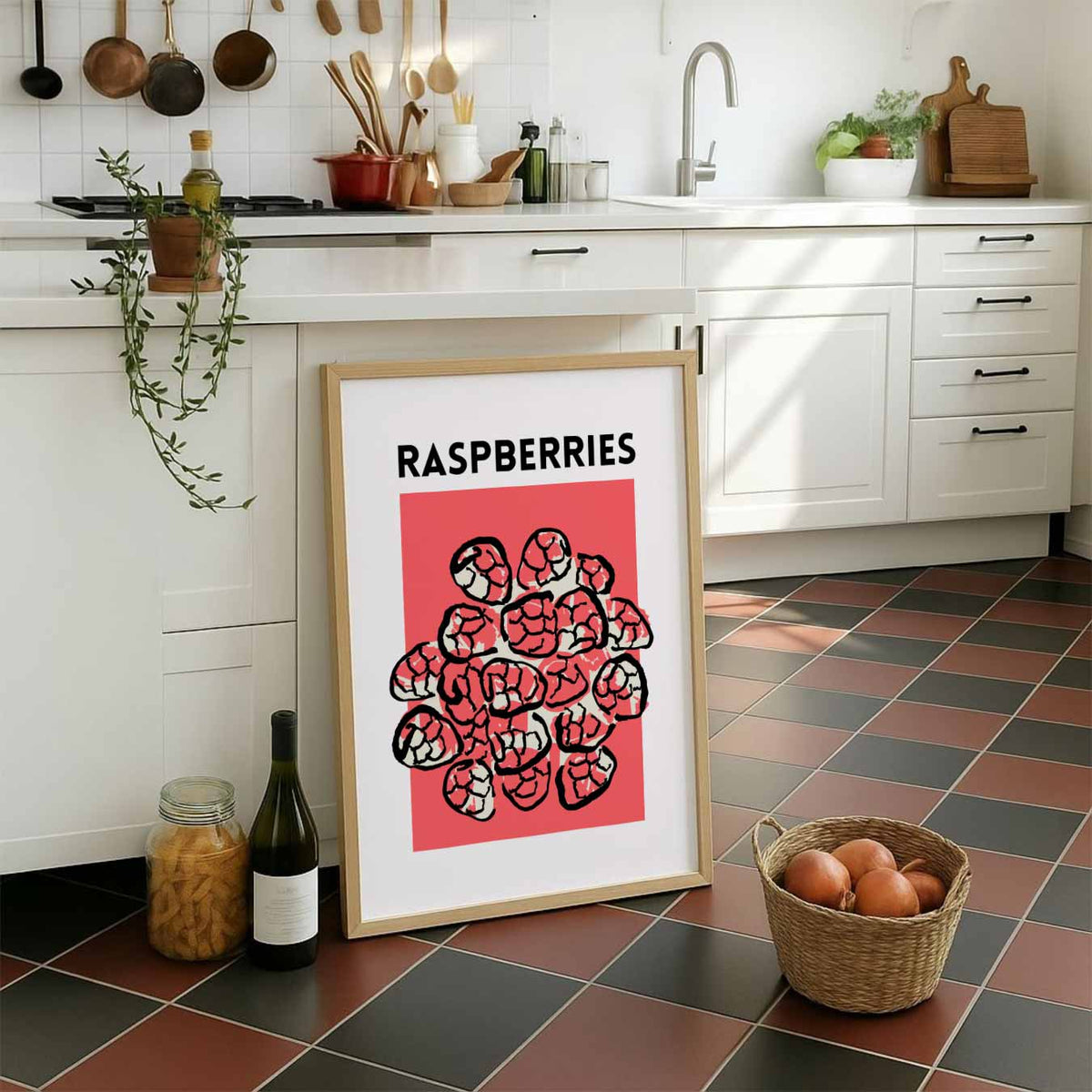 Frisse Frambozen Illustratieposter – staande muurposter voor keuken of eethoek