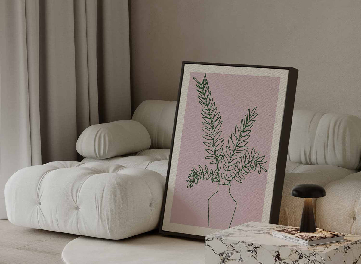 Eenvoudige Botanische Lijntekening – plexiglas wanddecoratie in portret formaat