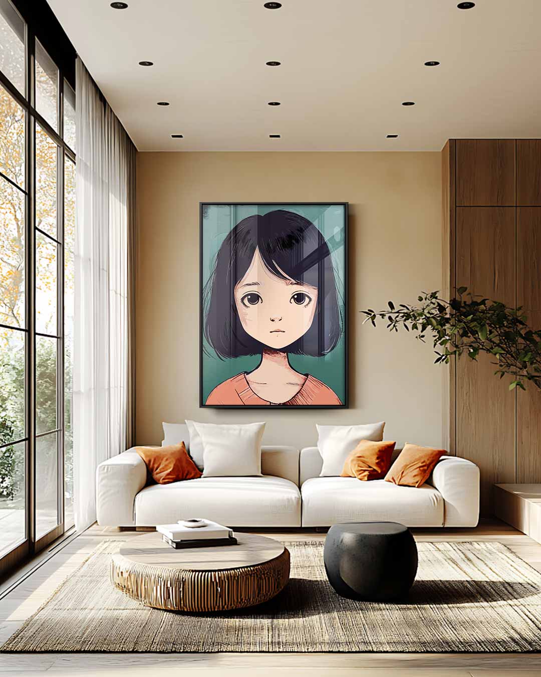 Meisje met donker haar – staand kunstwerk voor modern interieur