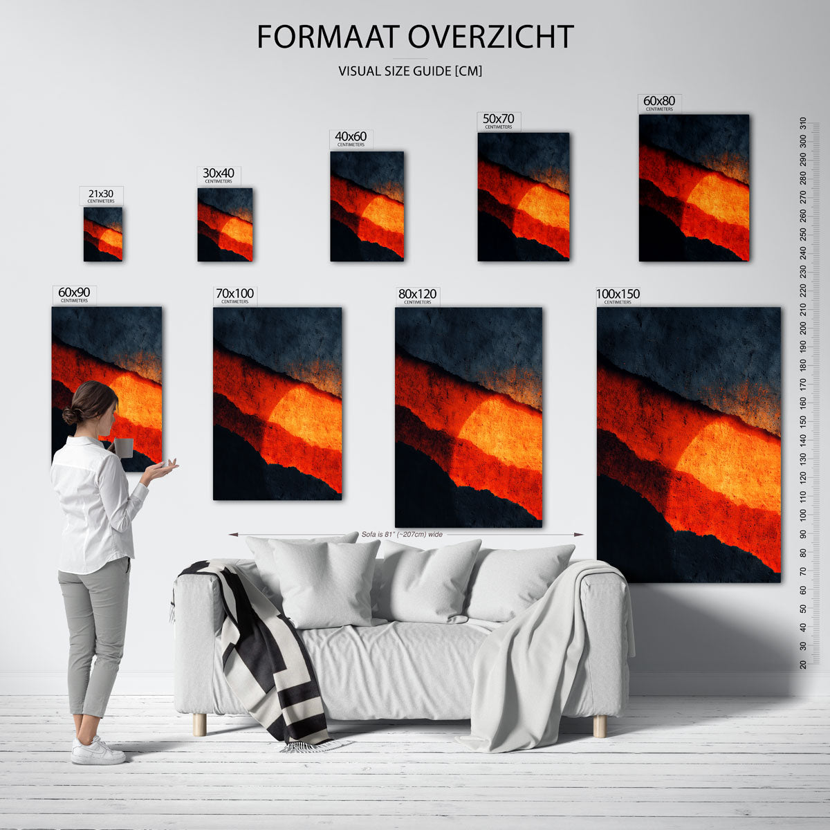 Abstracte zonsondergang – staande muurposter met abstracte vormen
