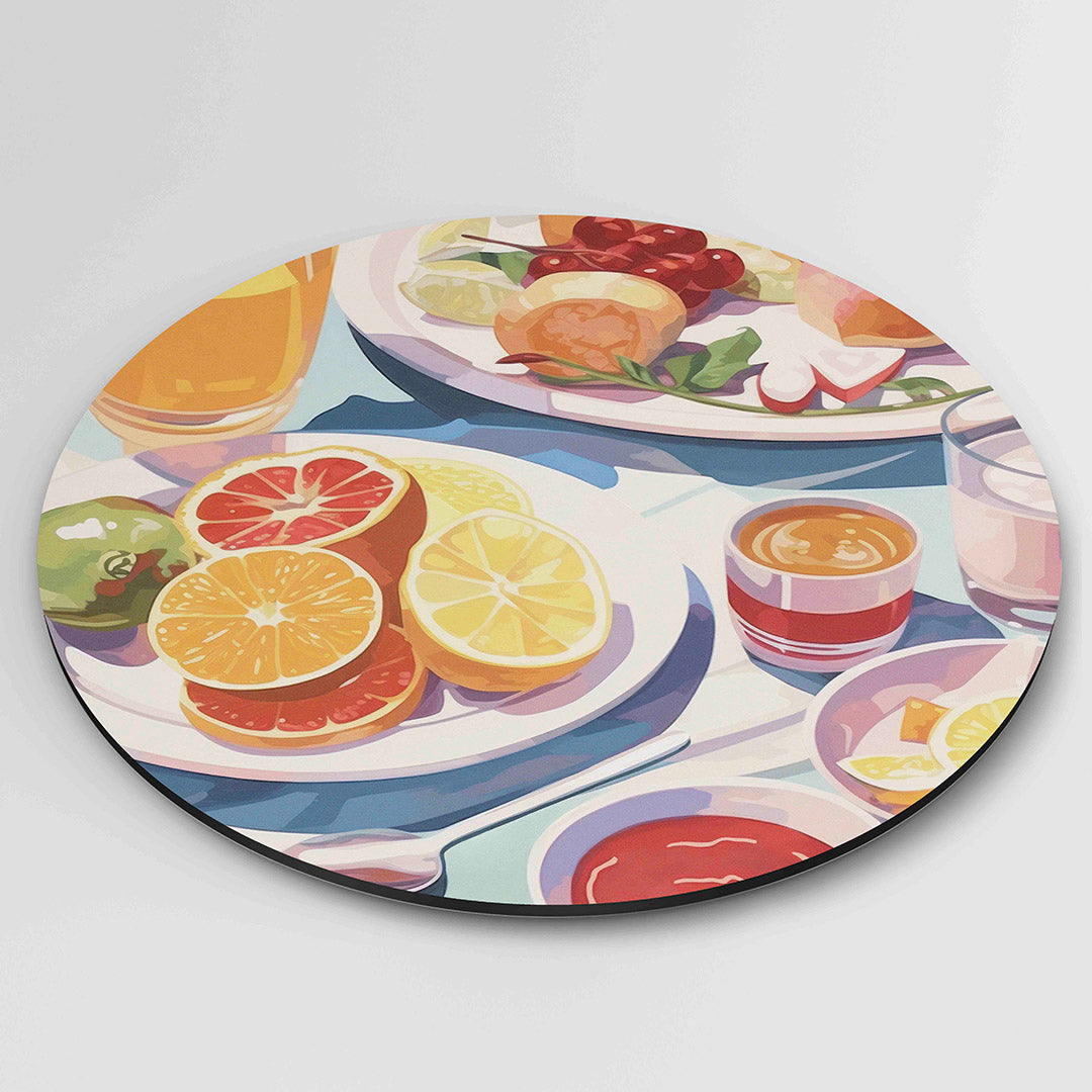 Fruit en drankjes – ronde wanddecoratie met abstract ontwerp