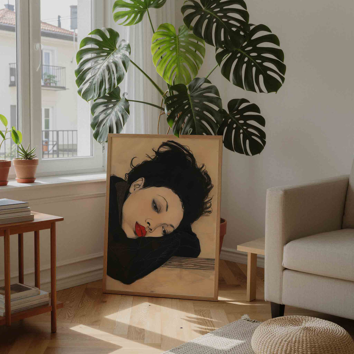 Vrouw met rode lippen – moderne illustratie als portret poster
