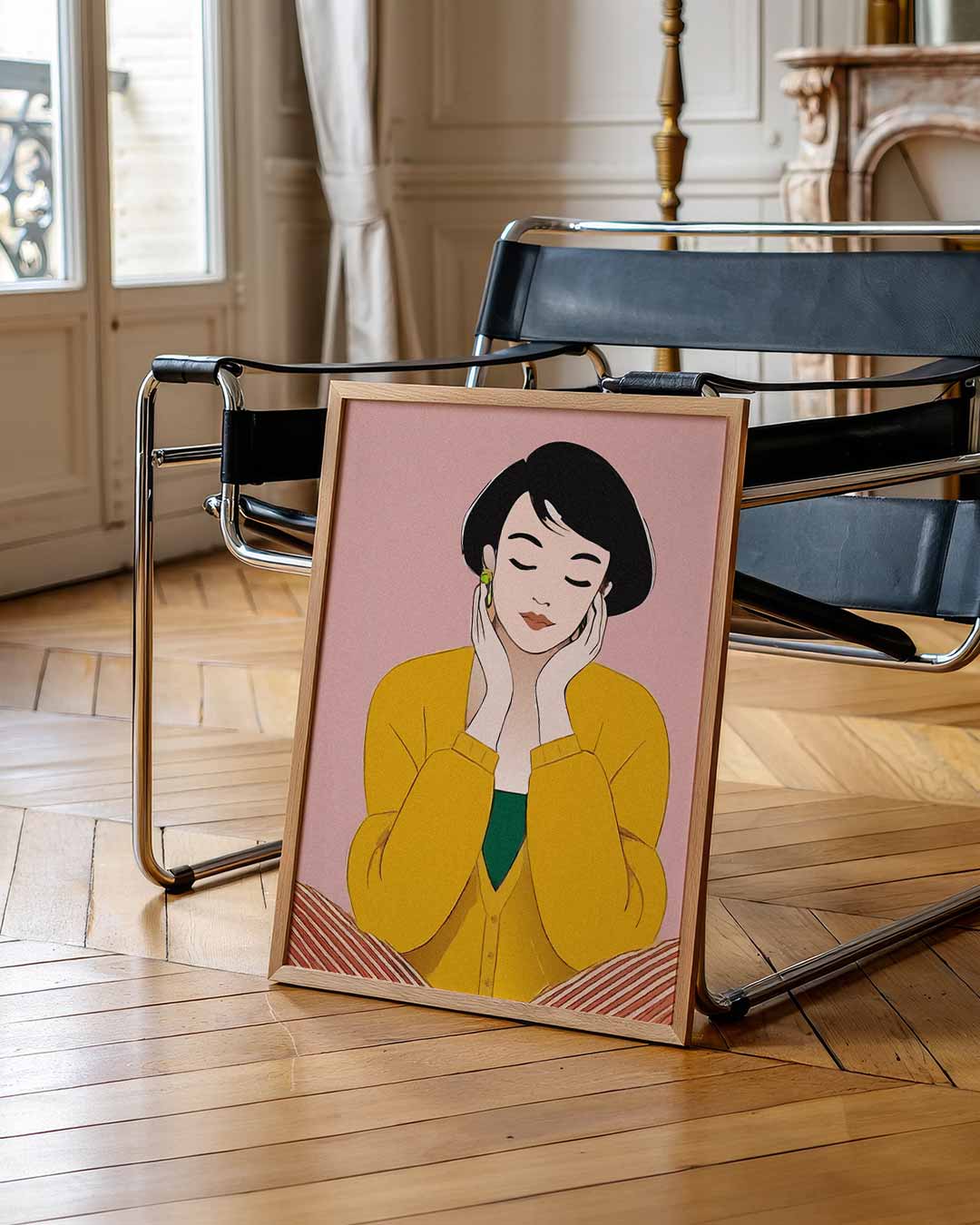 Dromerige Dame in Okergeel – urban poster in staand formaat