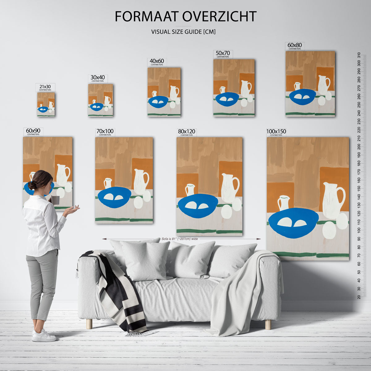 Stilleven met kannen en schaal – staande muurposter met hedendaagse illustratie