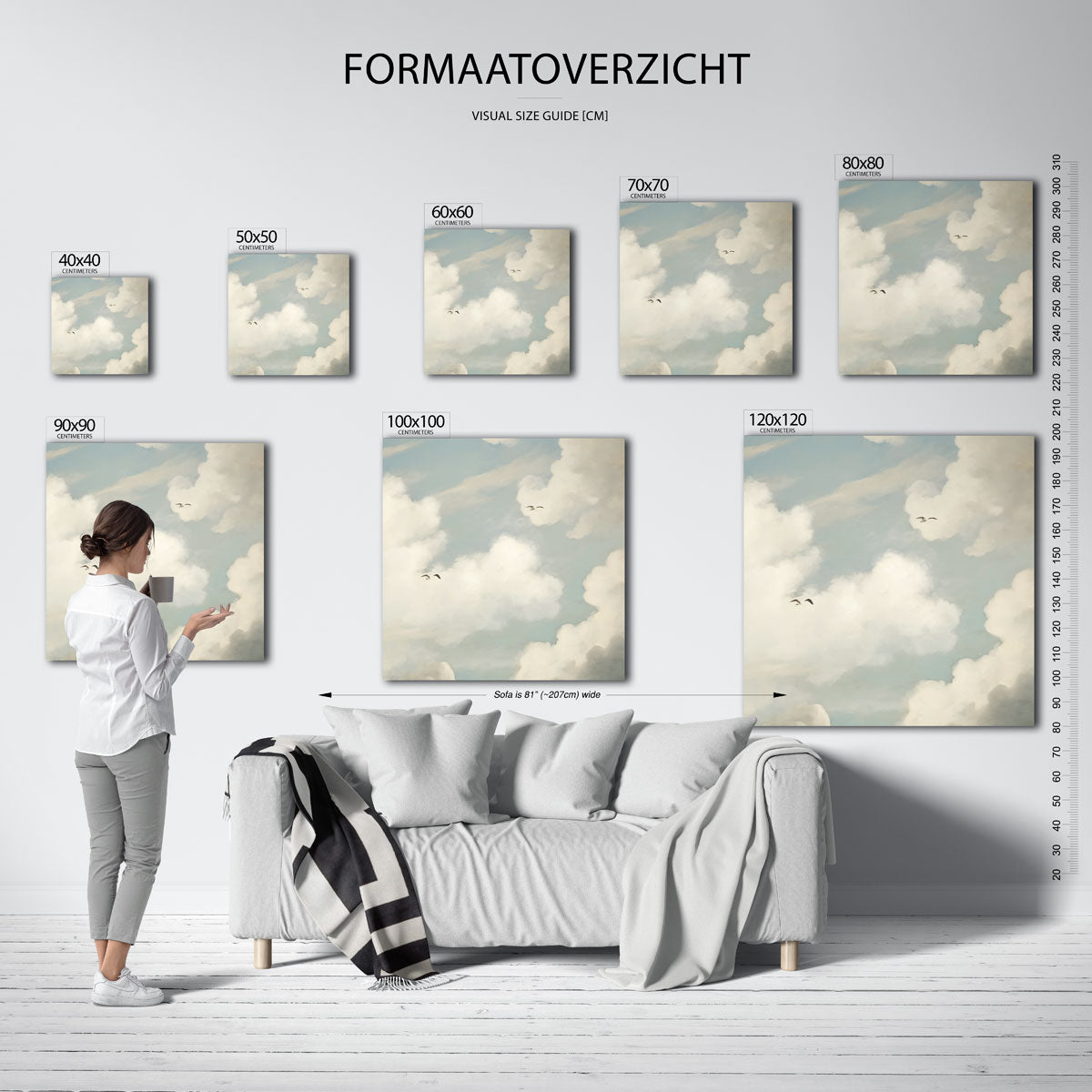 Wolken en vogels – vierkante muurposter met vintage uitstraling
