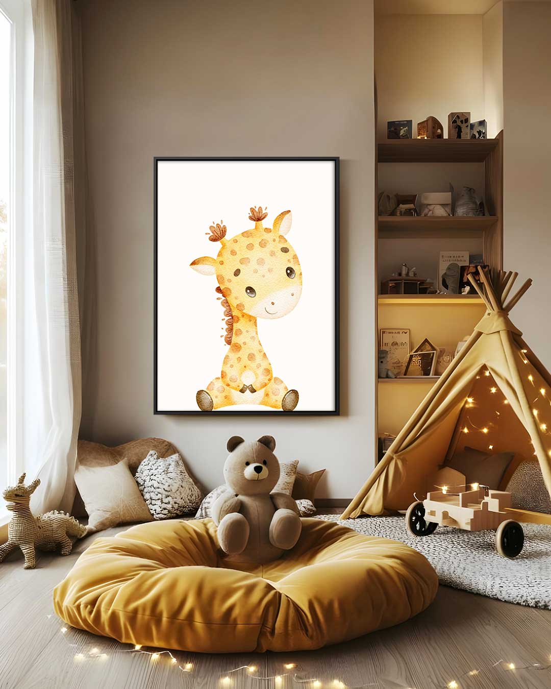 Schattige Giraf Illustratie – staand kunstwerk voor modern interieur