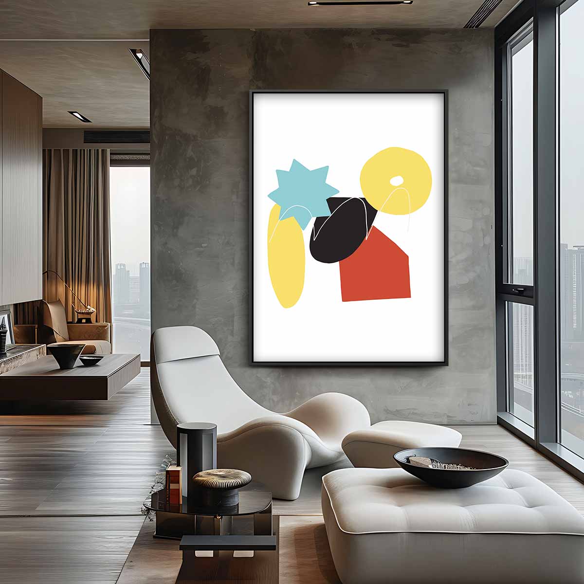Speelse Abstractie in Vormen – canvas wanddecoratie in portret formaat