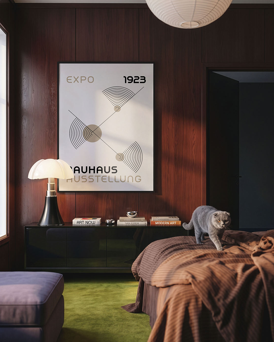 Lijnen en cirkelpatronen – geometrische Bauhaus poster in staand formaat