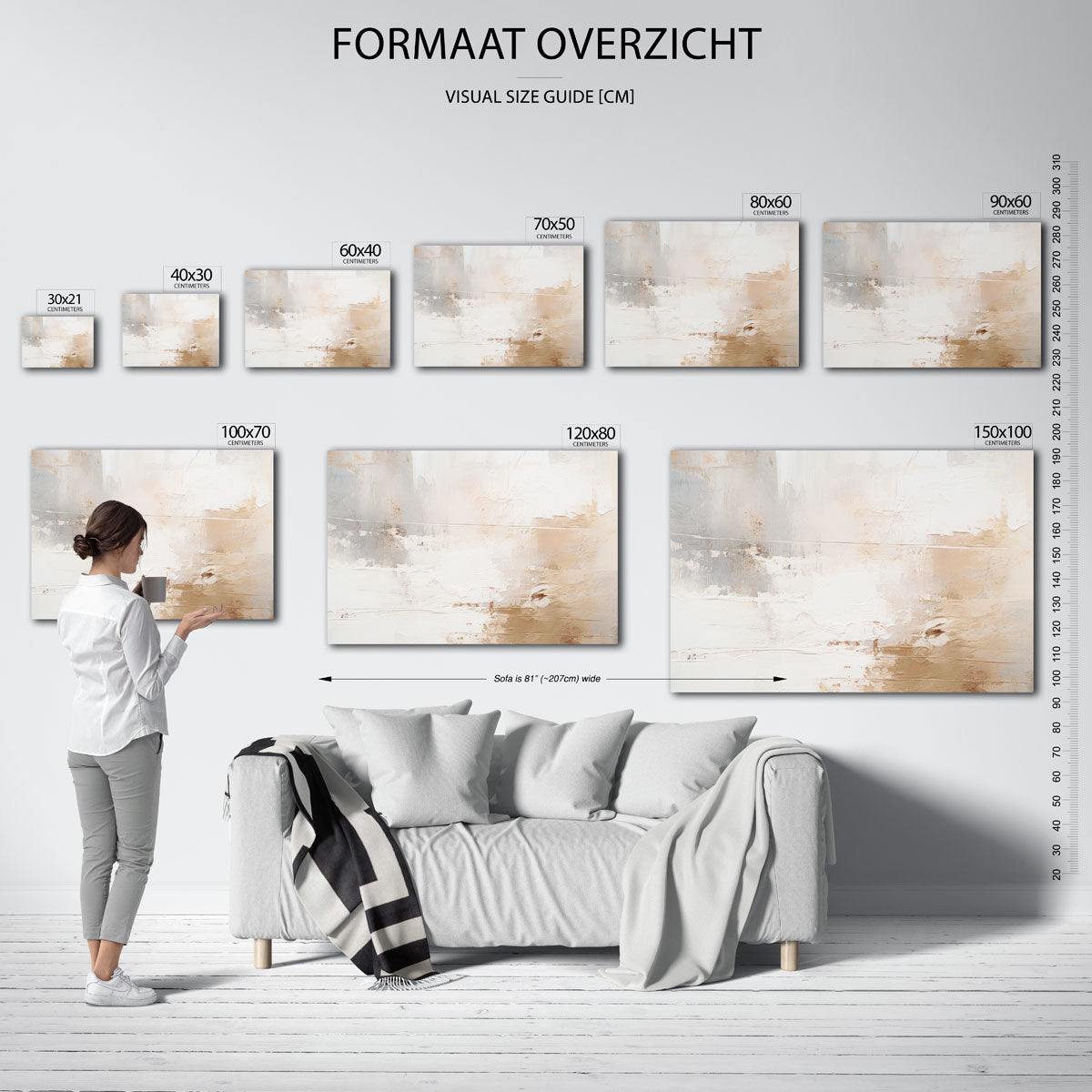 Abstracte beige en witte – liggende muurposter met abstracte vormen