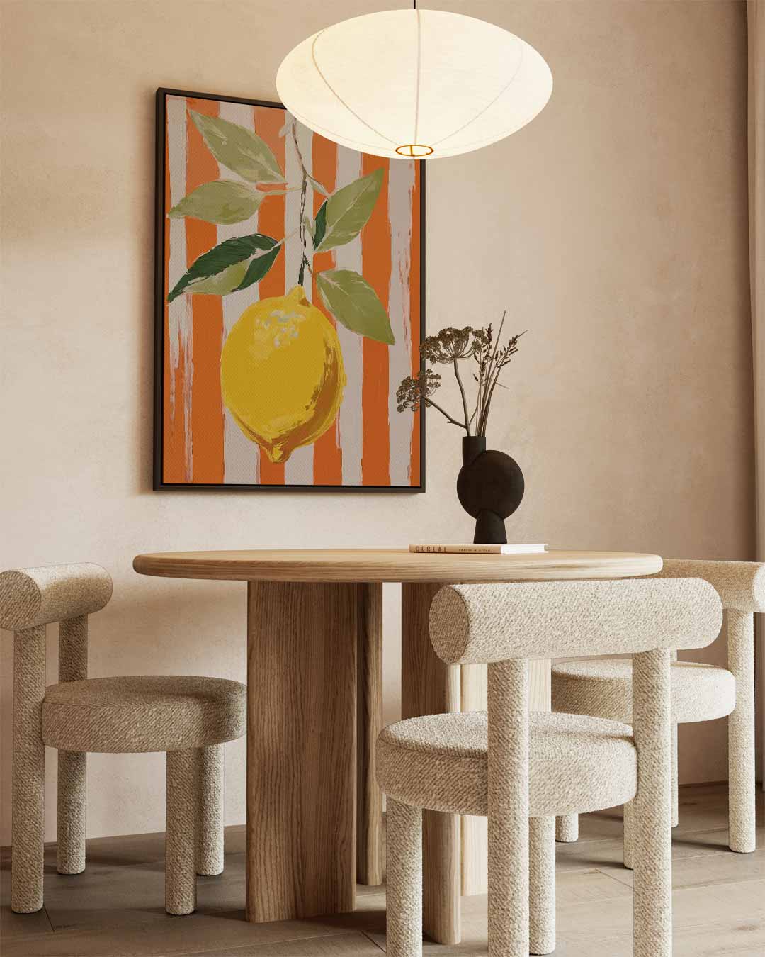 Frisse Citroen op Oranje – canvas wanddecoratie in portret formaat