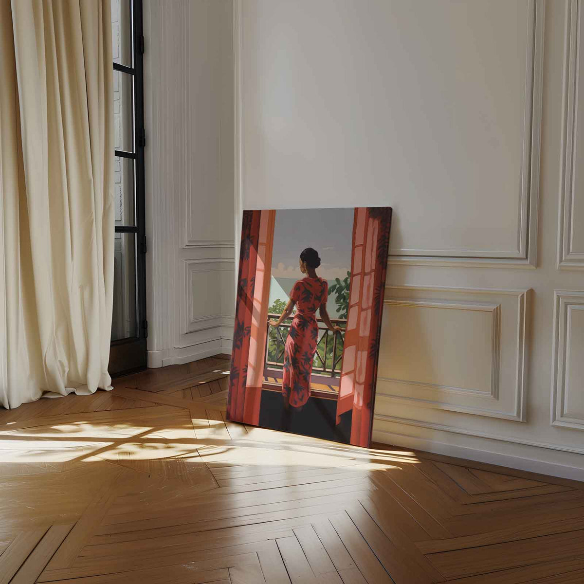 Zomers Balkonzicht – staand kunstwerk voor modern interieur