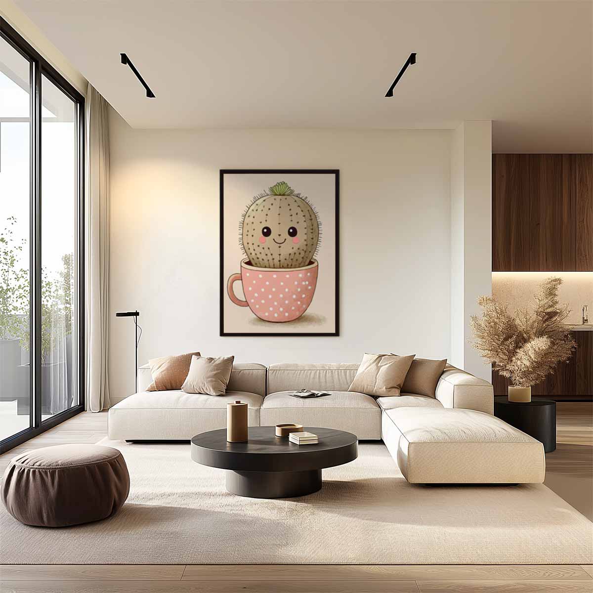 Vrolijke Cactus in Kopje – plexiglas wanddecoratie in portret formaat