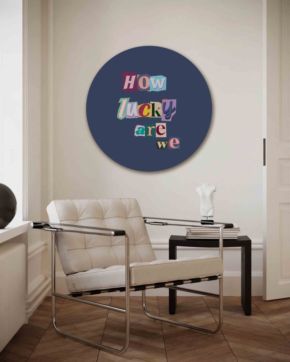 How lucky are we – kleurrijke muurcirkel als ronde wanddecoratie