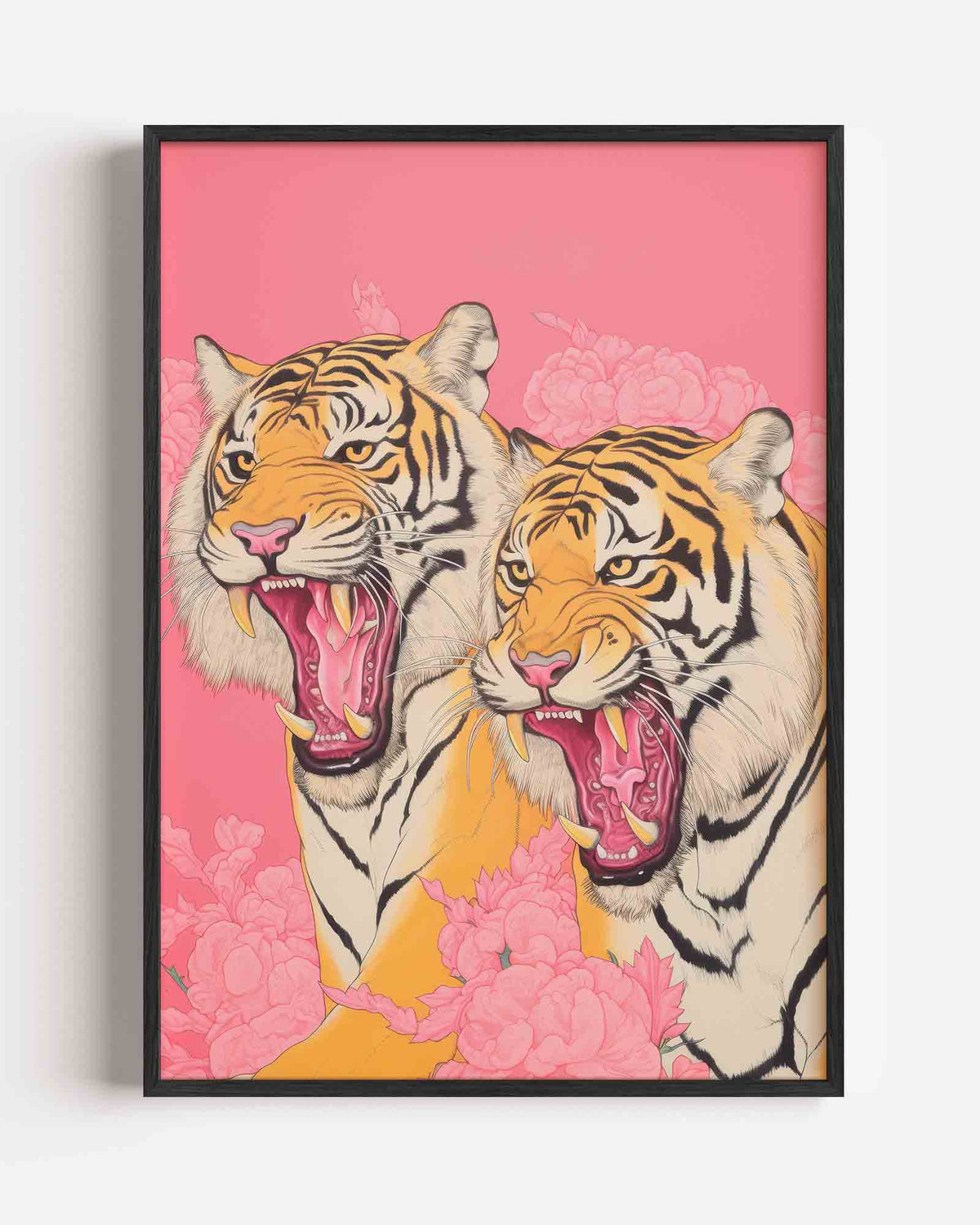 Twee tijgers met bloemen – Kunst & Design poster als staande wanddecoratie