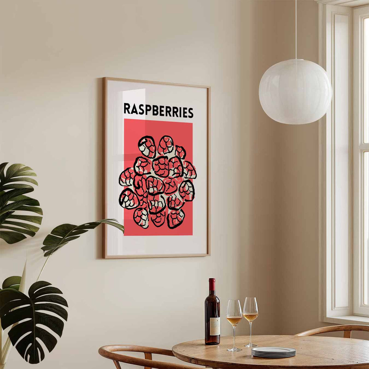 Frisse Frambozen Illustratieposter – keukenposter in staand formaat