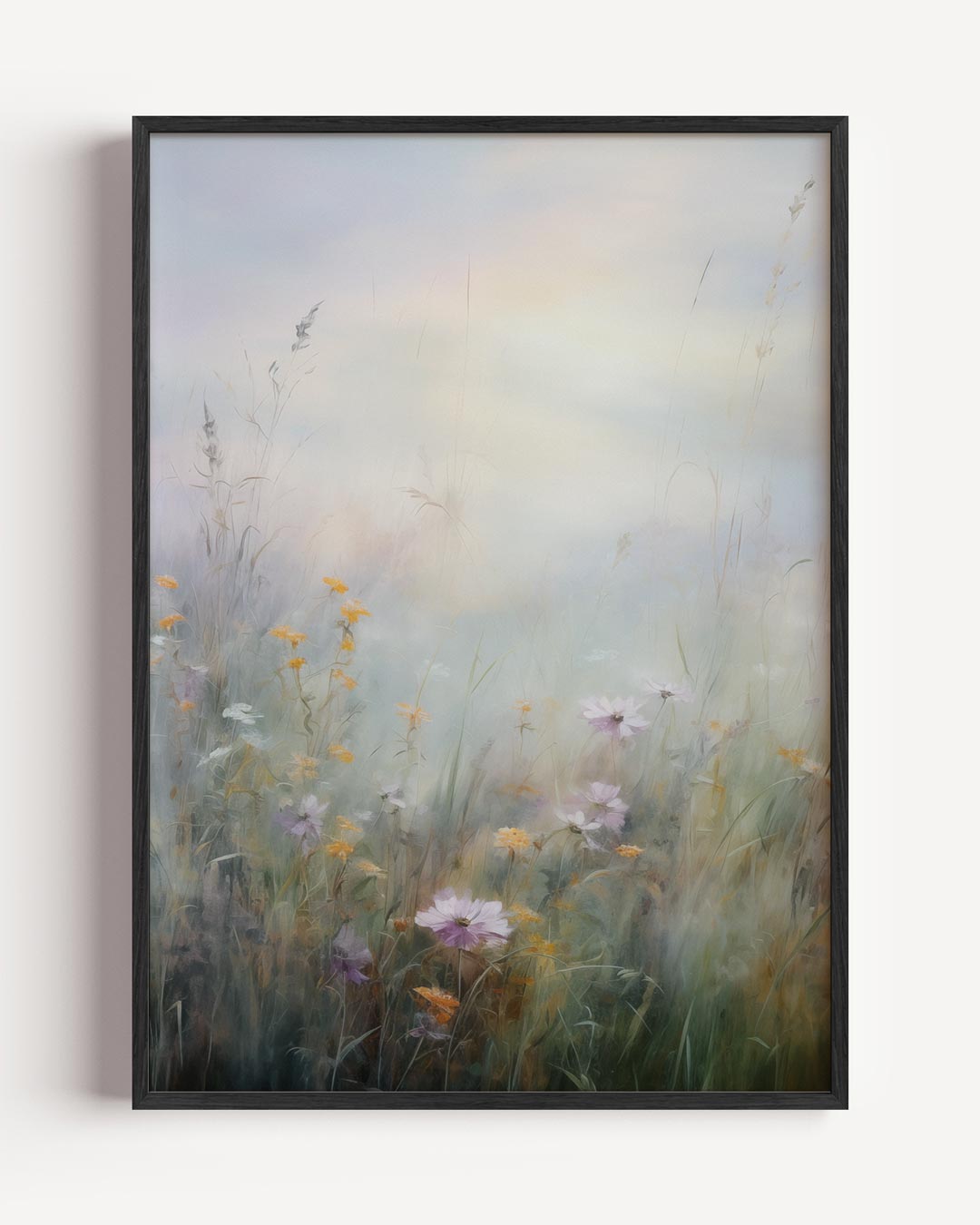 Wilde Bloemen in Mistig Landschap – natuur en stad portret poster als wanddecoratie