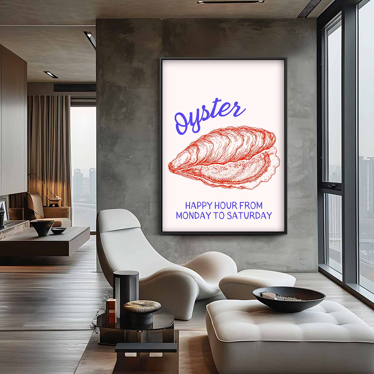 Oester Illustratie – plexiglas kunstwerk als wanddecoratie