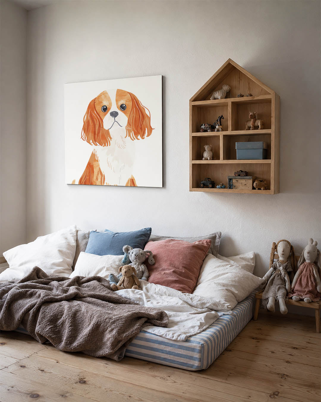 Hond illustratie kunstwerk – derde productweergave – dit toont een hond met lange oren en een vriendelijke uitdrukking. De