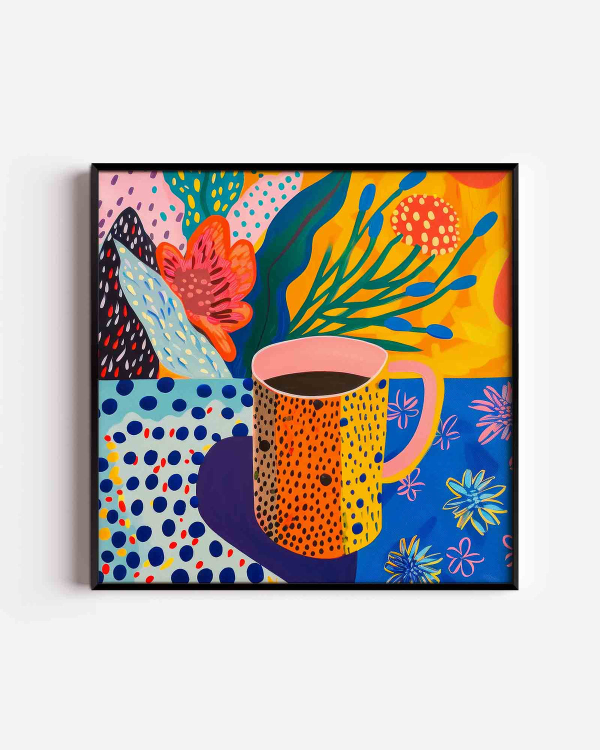 Gekleurde beker en bloemen – kleurrijke illustratie poster als wanddecoratie